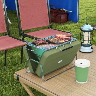 Outsunny Mini barbacoa de carbón BBQ portátil con carcasa de maleta, barbacoa de mesa plegable para jardín 47 x 30 x 28 cm verde