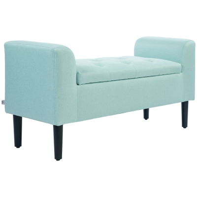 HOMCOM Banqueta con almacenamiento, Banco acolchado, capacidad de carga de 130 kg, aspecto de lino, madera de caucho, 116x44x58 cm