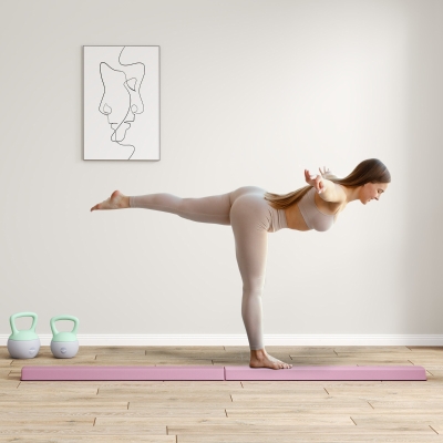 SPORTNOW Barra de Equilibrio 2,4 m, plegable, suelo antideslizante, para más de 3 años, hasta 80 kg, Rosa