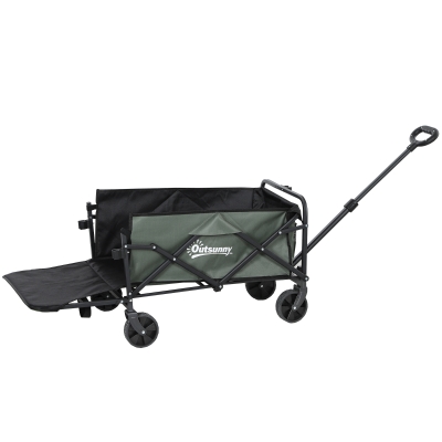 Outsunny Carro de Jardín 120 kg de Capacidad, Carro de Transporte Plegable con Lona Extraíble, Mango, Ruedas 95 Litros Verde