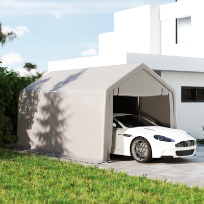 Outsunny Carport tienda de garaje 3 x 5,2 m, cobertizo para coche al aire libre con puerta enrollable extraíble gris