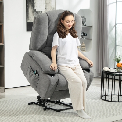 HOMCOM Sillón elevador relax eléctrico, función de masaje y calor, inclinación ajustable, reposapiés, controles remotos, gris