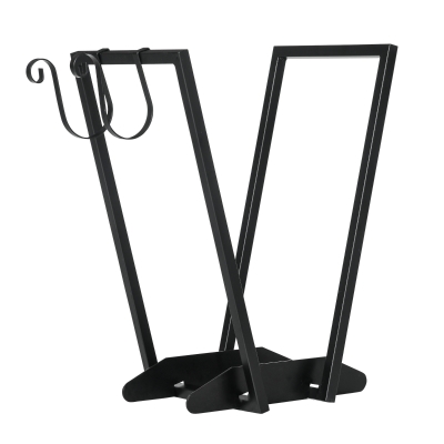 Outsunny Soporte para leña porta leña en acero con 2 ganchos y estante inferior para interior y exterior 45x32x58 cm Negro