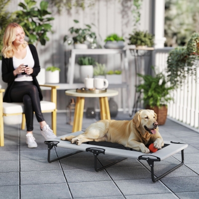 PawHut Cama para Perros Plegable Elevada Portátil, Cama para Mascotas con Malla Transpirable, para Perros Grandes, Gris Claro