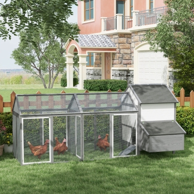 PawHut Gallinero de madera con 2 recintos modulares y 1 alojamiento, 1 alojamiento para los huevos, bandeja para excrementos, 247 x 125 x 113,5 cm, gris