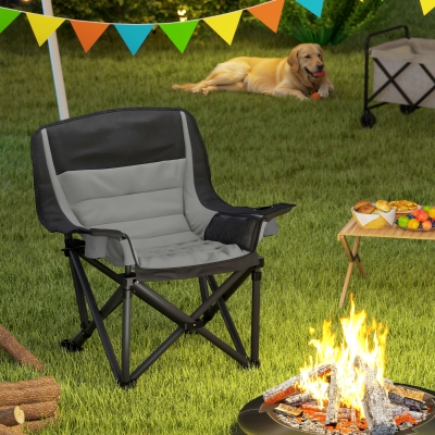 Outsunny Silla de camping plegable y portátil con portavasos, bolsillos laterales y bolsa de transporte, negro