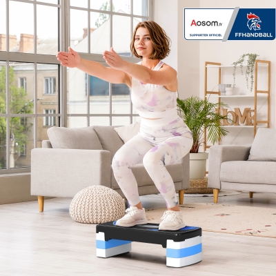 Aosom Stepper Fitness Hauteur Réglable Antidérapant Noir Bleu