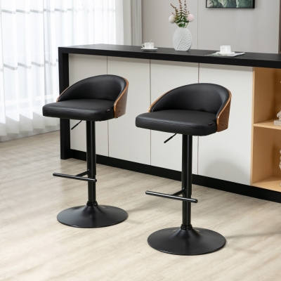 HOMCOM Taburetes de Bar 2 Unidades, Barstool Acolchado de Acero y Madera Maciza, Taburetes de Cocina Ajustables con Reposapiés