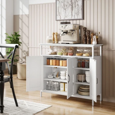 HOMCOM Aparador para Salón Industrial con 3 Puertas Compartimento Abierto Estantes Ajustables para Comedor 100x35x88 cm Blanco