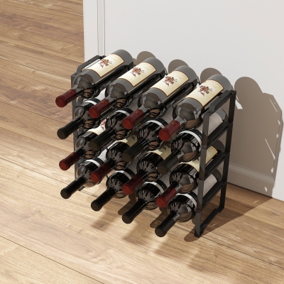 HOMCOM Estante de vino de 4 niveles, estante independiente para 16 botellas de vino, metal, Negro