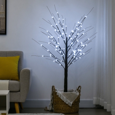 HOMCOM Árbol luminoso LED - decoración luminosa blanco cálido - 96 LEDs - uso interior - 150 cm - decoración de navidad habitación casa marrón