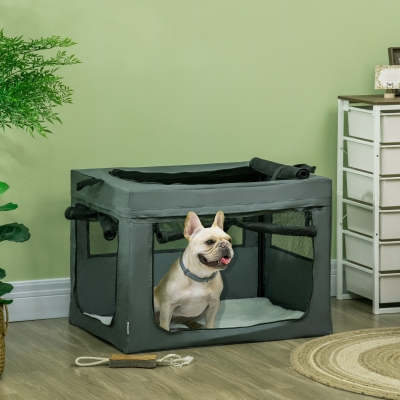 PawHut Mochila de transporte plegable para mascotas con asa tela de malla 79,5L x 57l x 57H cm gris negro