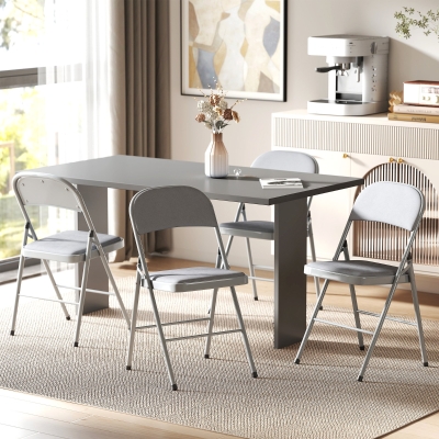 HOMCOM Lote de 4 sillas plegables y portátiles interior con asientos y respaldos acolchados de terciopelo, estructura de acero, gris claro