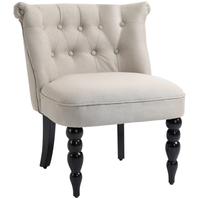 HOMCOM Sillón Relajante Vintage Butaca de Descanso Silla Tapizada Silla de Comedor Cubierta de Lino Estructura de Madera Beige+Negro