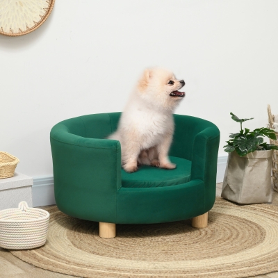 PawHut Sofá para Perros Cama para Mascotas, Funda Lavable, Sofá para Gatos con Respaldo y Patas de Madera, Sofá para Perros Pequeños de hasta 4,5 kg, Verde