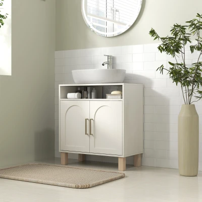 HOMCOM Mueble baño bajo lavabo mueble bajo lavabo armario 2 puertas con estantería ajustable 60x30x63 cm Blanco