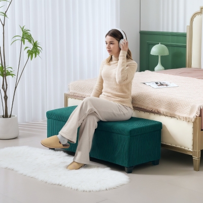 HOMCOM Banco de almacenamiento pie de cama en terciopelo acanalado con tapa, para sala, habitación, entrada, 112 x 42 x 40 cm, verde