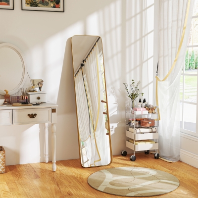 HOMCOM Espejo de pie arqueado 40 x 160 cm, montaje en el suelo o apoyado contra la pared, para dormitorio, salón, vestidor, dorado