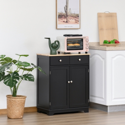 HOMCOM Mueble de almacenamiento buffet para sala con armarios, 2 cajones y estantes ajustables, 68x40,3x85 cm, Negro y madera natural