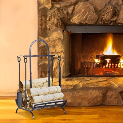 Outsunny Portabotellas - Serviteur de chimenea para almacenar leña - Multi Accesorios dim, 45x40x78 cm metal Negro