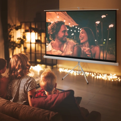 HOMCOM Pantalla de proyección 100 pulgadas con trípode ajustable en altura, pantalla 4K HD 16:9