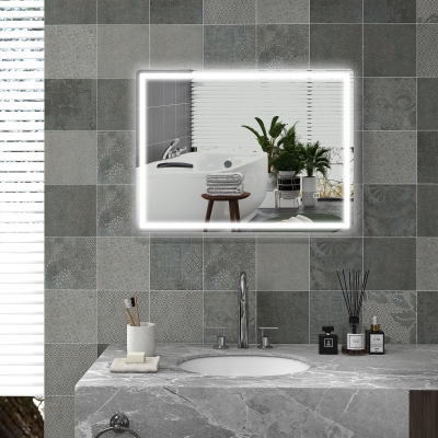 HOMCOM Espejo de baño con iluminación LED. Botón táctil, función antivaho, 60 x 80 x 4 cm, Blanco