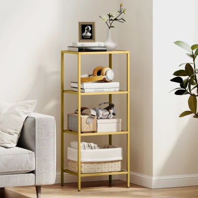 HOMCOM 4-Tier Glass Shelving Unit Gold Tone