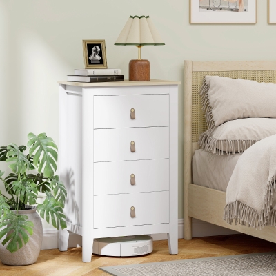 HOMCOM Cómoda 4 cajones mueble de almacenamiento con estilo contemporáneo y asas de poliuretano, 60 x 40 x 98 cm, blanco