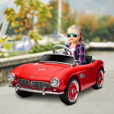 HOMCOM Coche eléctrico para niños con licencia BMW 507 estilo retro vintage 12V máx. 5km/h control remoto rojo