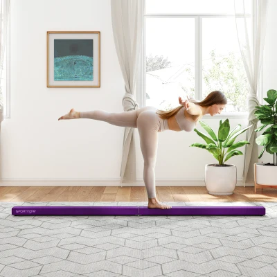 SPORTNOW Barra de equilibrio plegable de 240 cm en terciopelo, con base antideslizante, para niños y adultos, violeta