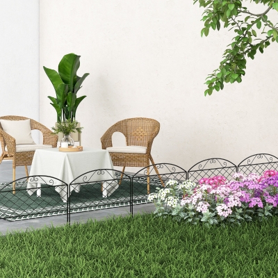 Outsunny Lote de 5 paneles de cerca de jardín decorativas de metal, borde de jardín, parterre de flores - dim. 305 x 43 cm