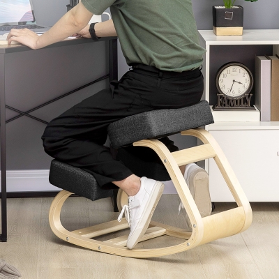 Vinsetto Silla de rodillas ergonómica, taburete de asiento para postura saludable, madera de abedul, capacidad de carga de 120 kg, Negro