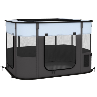 PawHut Parque recinto plegable para perro gato animales pequeños en tela Oxford con almacenamiento 94x74x60 cm Gris y Negro