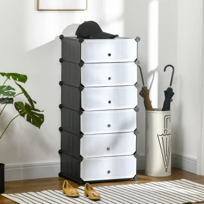 HOMCOM Armario de zapatos modular con 6 cubos rectangulares apilables en plástico capacidad 12 pares 49x36,5x108 cm Blanco