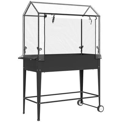 Outsunny Huerto elevado de pie con cubierta de PVC, jardinera elevada con ruedas y orificio de drenaje, 100x45x152 cm, negro