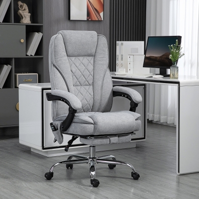 Vinsetto Silla de Oficina de Masaje y Calefacción Altura Ajustable Respaldo Reclinable Mando a Distancia Reposapiés Retráctil Gris