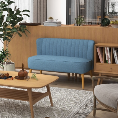 HOMCOM Sofá de 2 plazas de estilo retro, acolchado suave, cubierta fácil de cuidar, hasta 150 kg, 117x56,5x77 cm, Azul