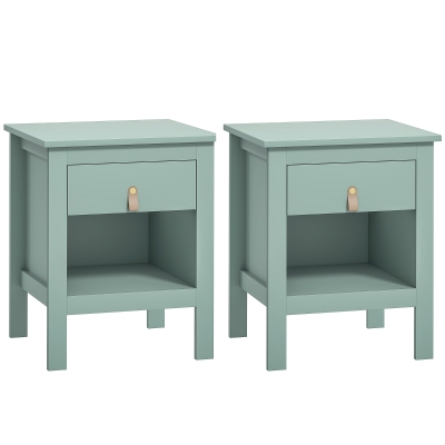 HOMCOM Lote de 2 mesitas de noche con cajón y compartimento abierto, 45x40x55 cm, verde