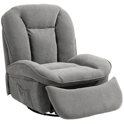 HOMCOM Sillón relax, sillón de televisión con función de reclinación, función de balanceo, sillón de TV giratorio con reposapiés, gris