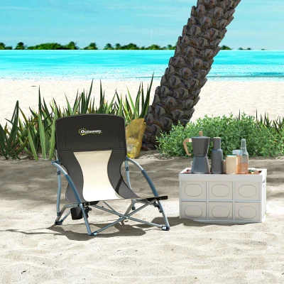 Outsunny Silla de playa plegable silla camping plegable ligera bolsa de transporte portavasos 58x55x62 cm Negro