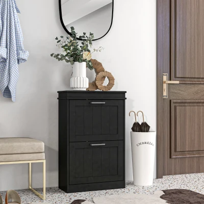 HOMCOM Mueble de Zapatos, 2 puertas abatibles, estantes ajustables, para entrada, pasillo, 54x24x82,5 cm, Negro