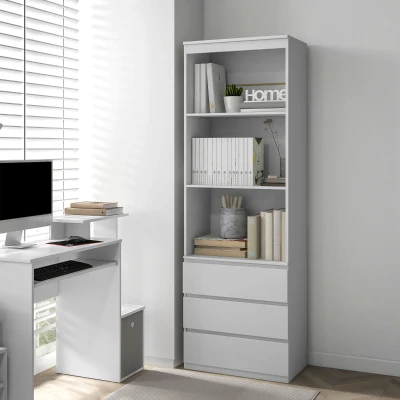 HOMCOM Estantería alta de 180 cm con 3 estantes y 3 cajones 60x35x180 cm de madera Blanco