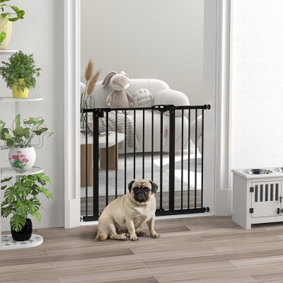 PawHut Barrera de seguridad para animales puerta cierre automático sistema de doble bloqueo sin perforación 1 extensión Negro