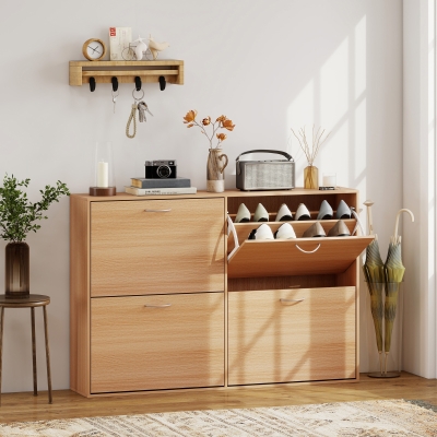 HOMCOM Scarpiera 120cm x 24cm x 81cm Color Legno