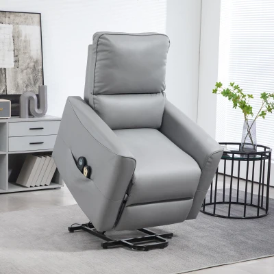 HOMCOM Sillón levantapersonas eléctrico con masaje 8 puntos y calefacción, control remoto, resortes ensacados, Gris claro
