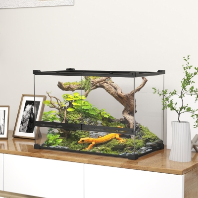 PawHut Terrario de Vidrio para Reptiles, Base Elevada e Impermeable, Cierre de Botón