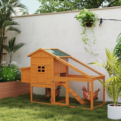 PawHut Gallinero estilo cottage jaula para gallinas elevada equipamiento completo madera maciza pino preaceitado 179 x 67 x 115 cm naranja