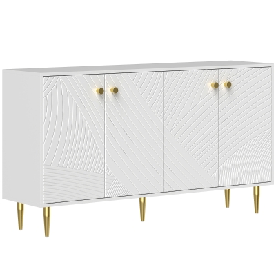 HOMCOM Buffet sala mueble de almacenamiento con estantes ajustables, armarios con puertas, 140x35x77,5 cm, Blanco