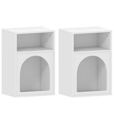 HOMCOM Juego de 2 mesitas de noche, mesa de noche con compartimentos abiertos, diseño arqueado, 40x30x60 cm, blanco