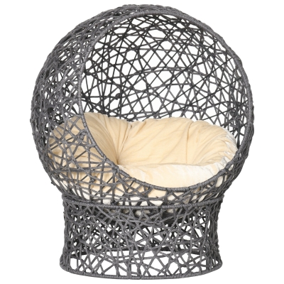 PawHut Cama para Gatos, Cueva de Gatos con Cojín, 2 piezas, 50x50x60 cm, Blanco Crema + Marrón